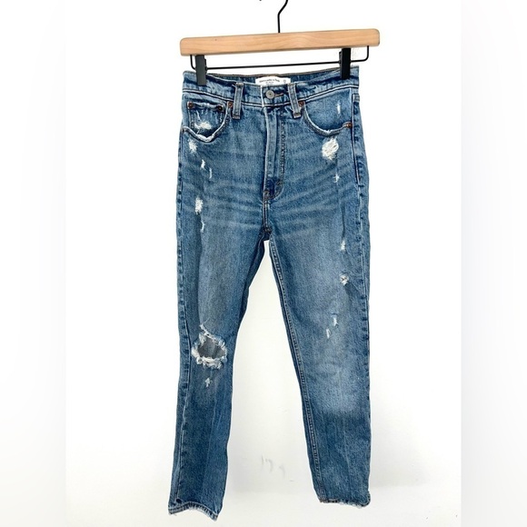 ABERCROMBIE & FITCH The Skinny High Rise Distressed Blue Jeans Size 25/0s - Picture 7 of 7